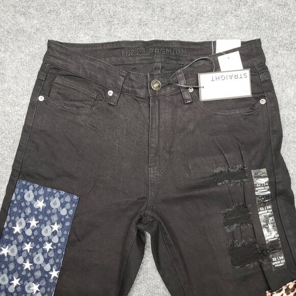 Rue21 Jeans Mens 32X34 Black Denim Supreme Flex Straight Distressed Patches New - Picture 4 of 12